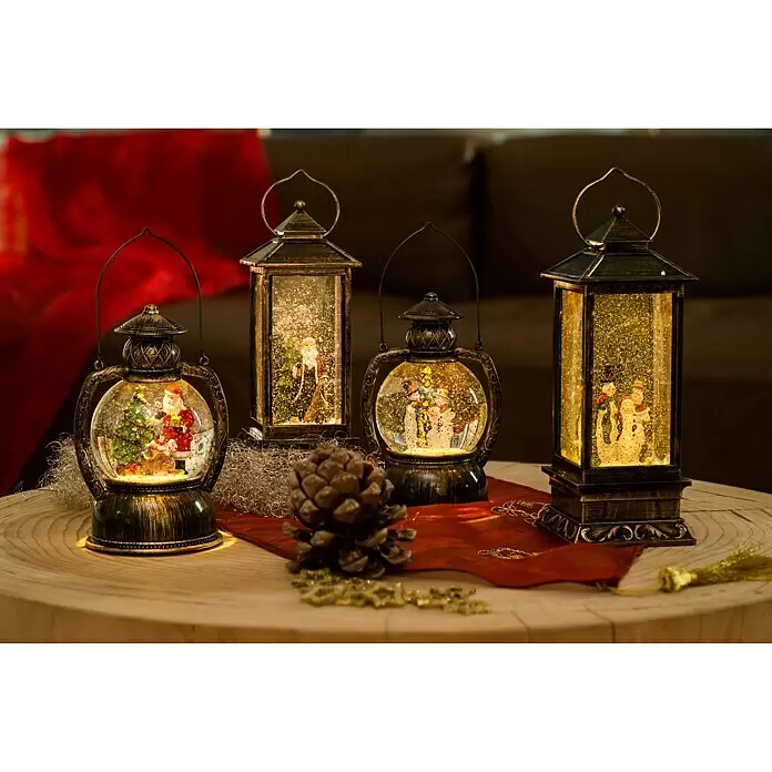 Konstsmide LED-Schneelaterne Schneemänner - Innen, Braun, 10,5 x 10,5 x 27 cm, Batteriebetrieben - Vorderansicht