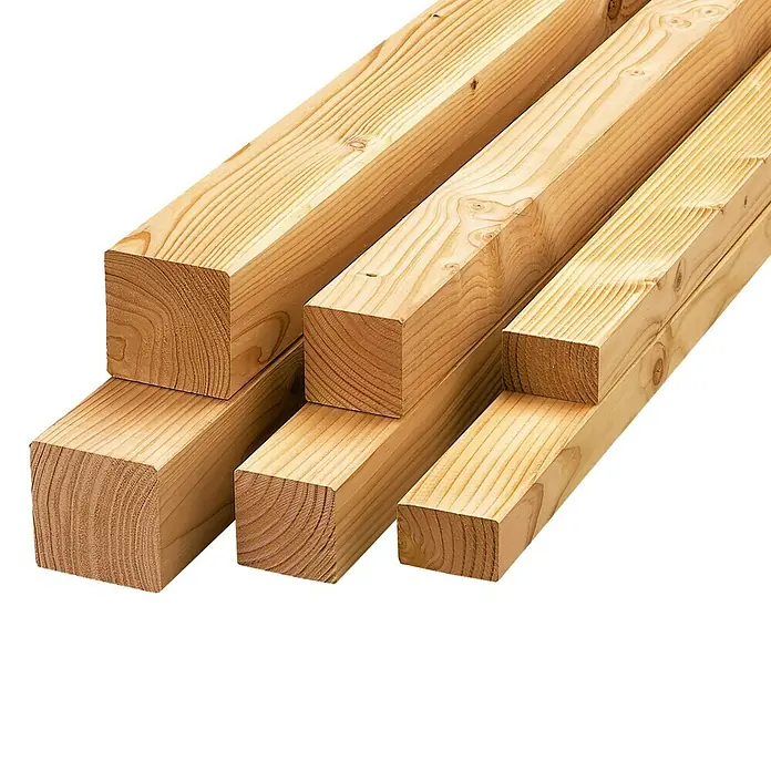 Konstruktionsholz - 300 x 7 x 4,5 cm, Douglasie - Abbildung von mehreren Kanthölzern, die für Bauprojekte geeignet sind. Das Holz ist hellbraun und weist eine deutliche Maserung auf.