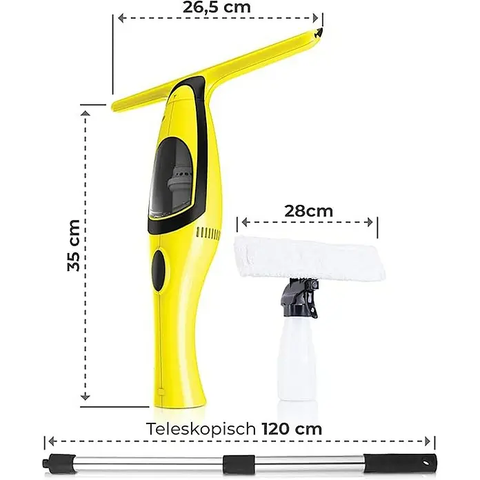 Proregal Akku-Fenstersauger SMART mit Teleskopstange Inkl. Sprühflasche, Mikrofaserwischer - 3,7 V, 2 Ah