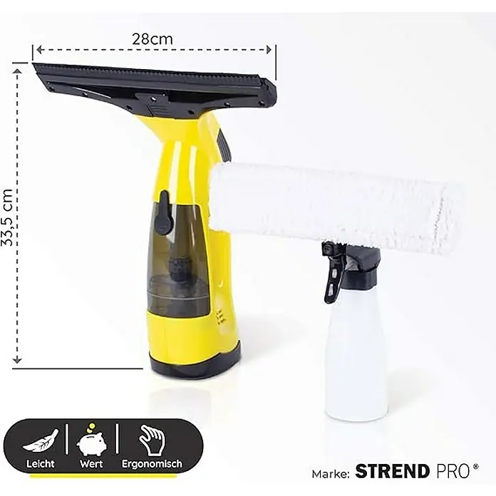 Proregal Akku-Fenstersauger SMART inkl. Sprühflasche und Mikrofaserwischer - 3,7 V, 2 Ah