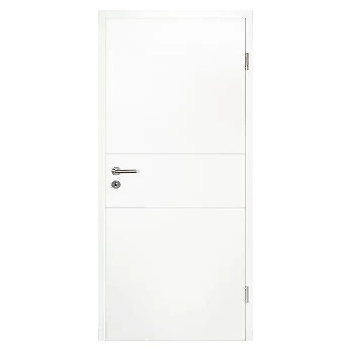 Kilsgaard Zimmertür 17/12 F-W - 860 x 1.985 mm, DIN Anschlag: Rechts, Weiß lackiert, ähnlich RAL 9010, Röhrenspan - Weiße Innentür mit geradlinigem Design, ausgestattet mit einem modernen Türgriff und stabilen Scharnieren für eine stilvolle und funktionale Raumgestaltung.