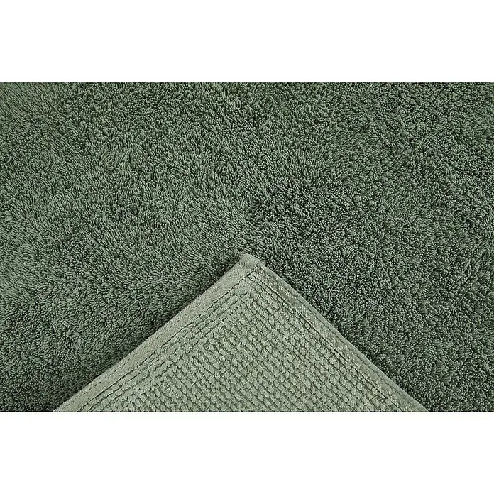 Badteppich Ibiza - 60 x 100 cm, Grün, 100% Baumwolle - Nahaufnahme eines grünen Badteppichs mit Bordüre, der sich durch seine weiche Textur und die detaillierte Verarbeitung auszeichnet.