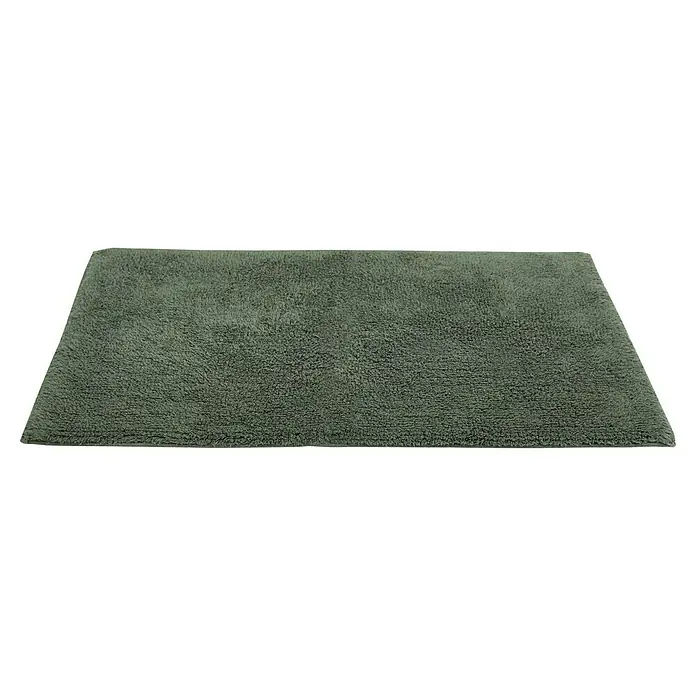 Badteppich Ibiza - 60 x 100 cm, Grün, 100% Baumwolle - Nahaufnahme eines rechteckigen, dunkelgrünen Badteppichs mit weicher Textur, ideal für Badezimmer oder als dekoratives Element.