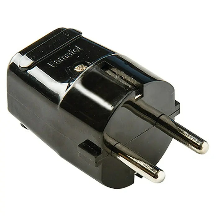 Famatel Clavija 2 P+TT - Negro, Plástico, IP20 - Europlug negro para la conexión segura de dispositivos electrónicos con dos clavijas redondas para enchufes en Europa.