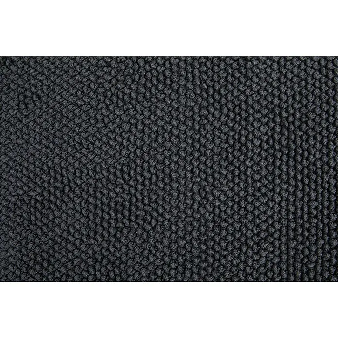 Badteppich Atlanta - 60 x 100 cm, Anthrazit, 100% Baumwolle - Detailaufnahme einer schwarzen Textur mit kleinen Schlaufen, die ein dichtes, gleichmäßiges Muster bilden, ideal für Textilprodukte.