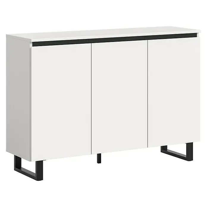 xonox.home Tomasa Sideboard - L x B x H: 36 x 120 x 84 cm, Weiß, Anzahl Türen: 4 Stk. - Elegantes Sideboard in Weiß mit drei Türen und einem schlichten schwarzen Akzent, ideal für modernes Wohnen.