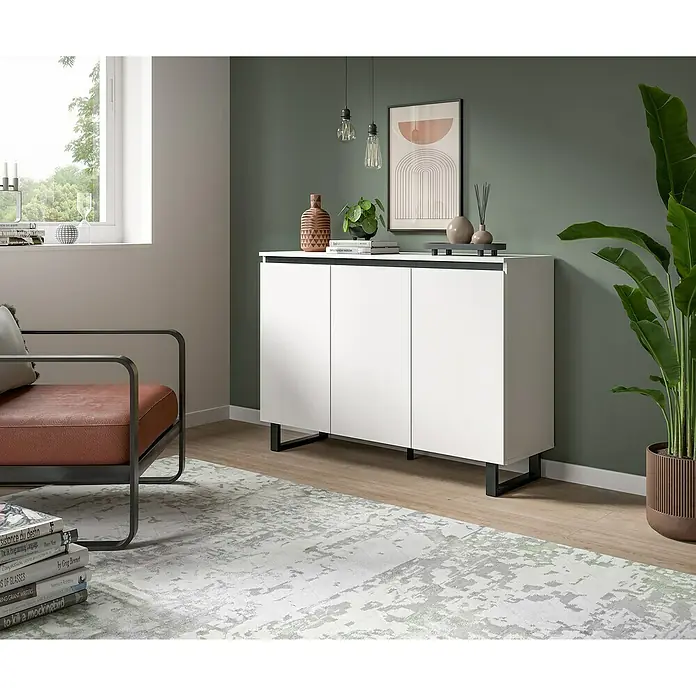 xonox.home Tomasa Sideboard - L x B x H: 36 x 120 x 84 cm, Weiß, Anzahl Türen: 4 Stk. - Elegantes Sideboard in Weiß mit schwarzen Akzenten, ideal für stilvolle Wohnräume. Das Möbelstück bietet viel Stauraum und eine moderne Ästhetik.
