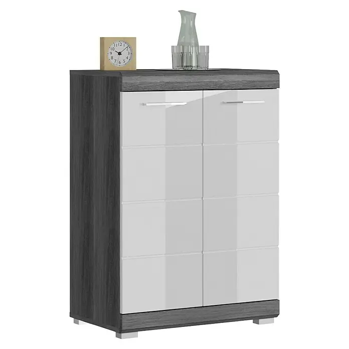 xonox.home Scout Kommode - L x B x H: 37 x 60 x 85 cm, Rauchsilber/Weiß - Das Bild zeigt eine moderne Kommode in Grau und Weiß mit einem minimalistischen Design, ideal für moderne Wohnräume.