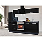 Respekta Premium Composición de cocina (Ancho: 240 cm, Con dispositivos eléctricos, Negro de alto brillo)