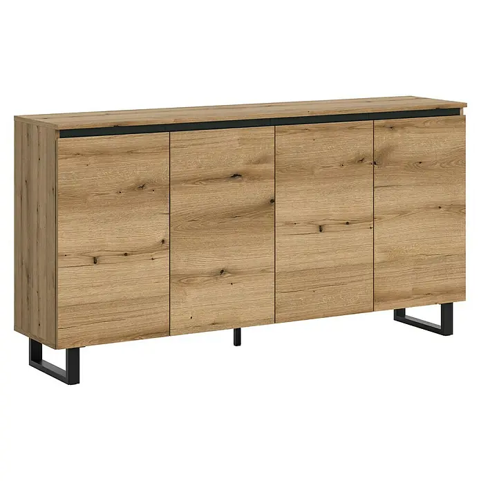 xonox.home Tomasa Sideboard - L x B x H: 36 x 160 x 84 cm, Evoke Eiche, Anzahl Türen: 4 Stk. - Moderner Buffetschrank mit vier Türen und stilvollen Metallfüßen, ideal für Esszimmer oder Wohnbereich. Natürliche Holzoptik.