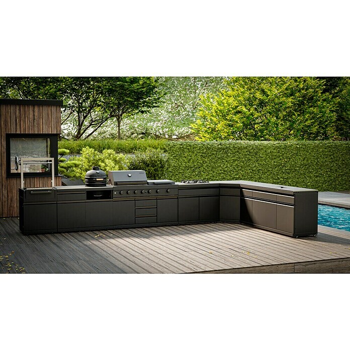 Kingstone Cube Outdoorküche I (8 -tlg., Stahl, Sintered Stone, Schwarz, Material Grillfläche: Gusseisen, Anzahl Brenner: 11 Stk.) | BAUHAUS