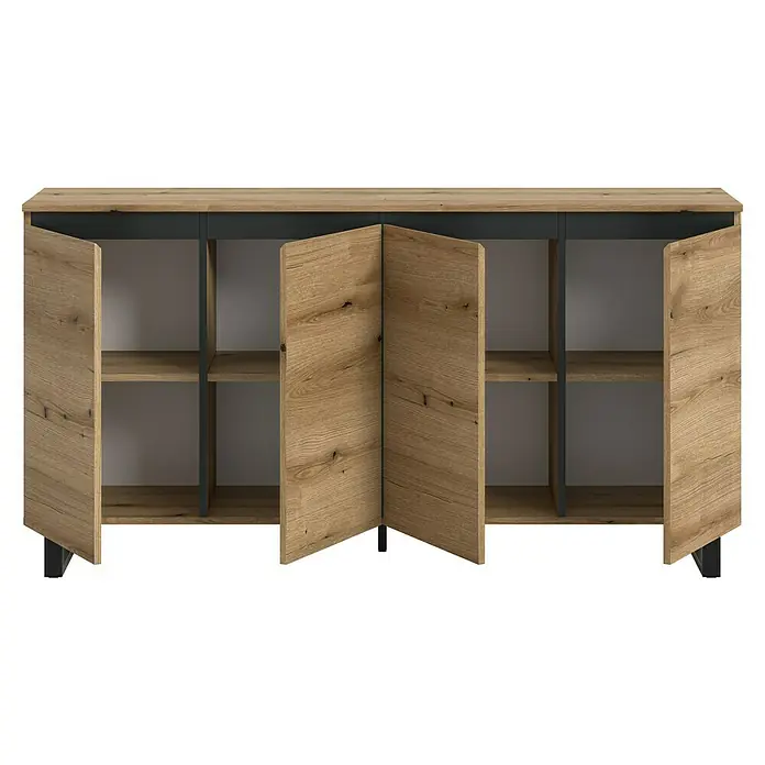 xonox.home Tomasa Sideboard - L x B x H: 36 x 160 x 84 cm, Evoke Eiche, Anzahl Türen: 4 Stk. - Modernes Sideboard mit Holzfronten und offenen Fächern. Das Sideboard bietet Stauraum und ist ein echter Hingucker im Wohnbereich.