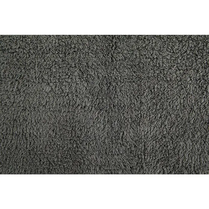 Badteppich Ibiza - 60 x 100 cm, Anthrazit, 100% Baumwolle - Nahaufnahme eines grauen Frotteehandtuchs mit weichen Schlingen, die Textur und Komfort betonen.\n