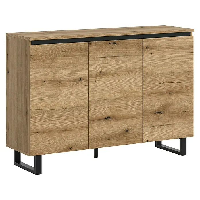 xonox.home Tomasa Sideboard - L x B x H: 36 x 120 x 84 cm, Evoke Eiche, Anzahl Türen: 4 Stk. - Ein geräumiges Sideboard in Holzoptik mit drei Türen und einem modernen schwarzen Sockel. Ideal für Wohn- und Esszimmer.