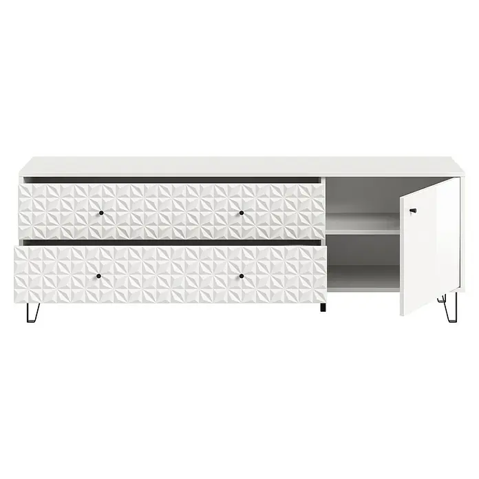 xonox.home Prisma Lowboard - L x B x H: 40 x 164 x 56 cm, Weiß - Weißes Sideboard mit zwei Schubladen und einer Tür zur Aufbewahrung verschiedener Gegenstände im Wohnzimmer oder Esszimmer.