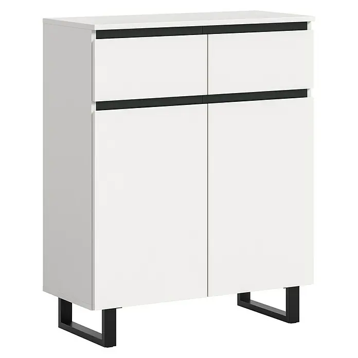 xonox.home Tomasa Kommode - L x B x H: 36 x 80 x 99 cm, Weiß, Anzahl Schubladen: 2 Stk. - Weißer Schrank mit schwarzen Griffen und Füßen. Ideal für moderne Wohnräume und bietet praktischen Stauraum.