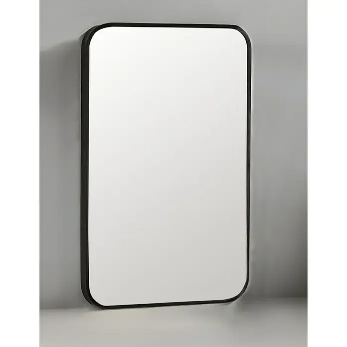 Espejo de pared Ovalado Zen - 100 x 165 cm, Negro - Elegante diseño de espejo rectangular con esquinas redondeadas y un marco negro elegante, ideal para baños y espacios de vida modernos.