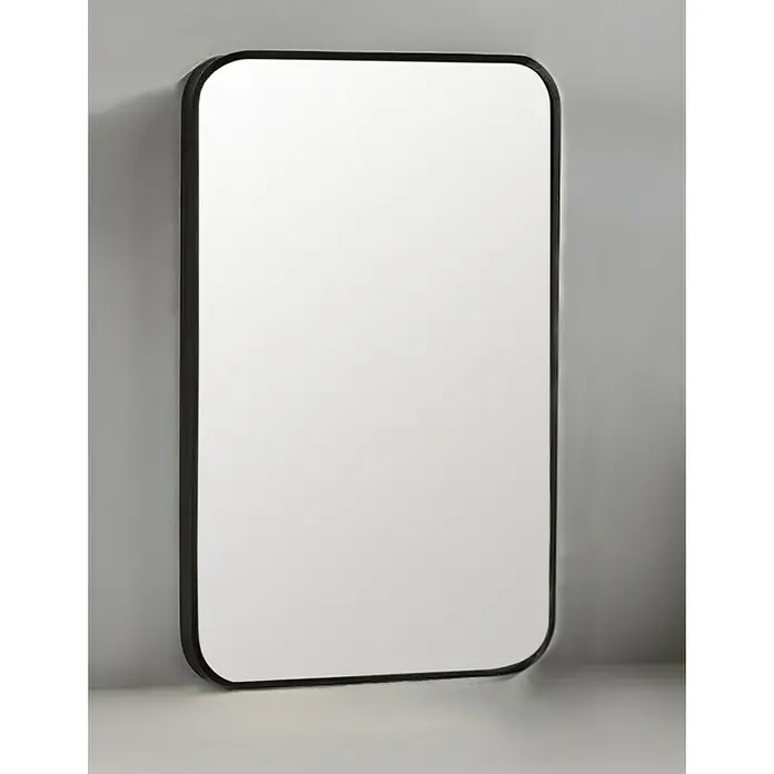 Espejo de pared Ovalado Zen - 45 x 70 cm, Negro - Elegante espejo rectangular con esquinas redondeadas y un marco delgado y oscuro, perfecto para baños o pasillos modernos.