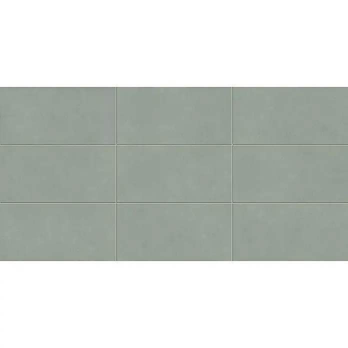 Corso Italia Wandfliese Lexington Sage - 80 x 40 cm, Grün, Matt - Nahaufnahme von neun grauen, rechteckigen Wandfliesen mit leichter Textur und dünnen, hellen Fugen für ein modernes Ambiente.
