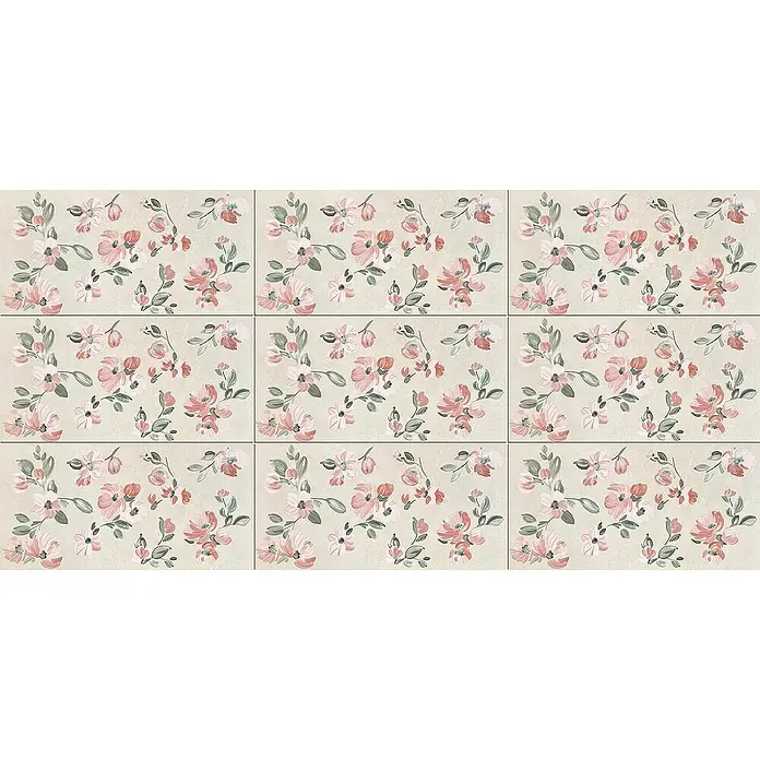 Corso Italia Wandfliese Lexington Jade - 80 x 40 cm, Beige/Rot/Grün, Matt - Keramikfliesen mit rosa Blumenmuster und Vintage-Design für Wand- und Bodenflächen, ideal für stilvolle Raumgestaltung.