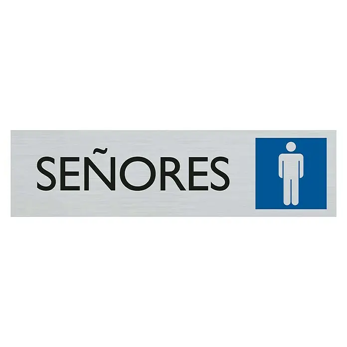 Pickup Rótulo - L x An: 16,5 x 4,4 cm, Caballeros - Señal de "Señores" con una figura masculina estilizada sobre fondo azul, ideal para señalizar baños masculinos.