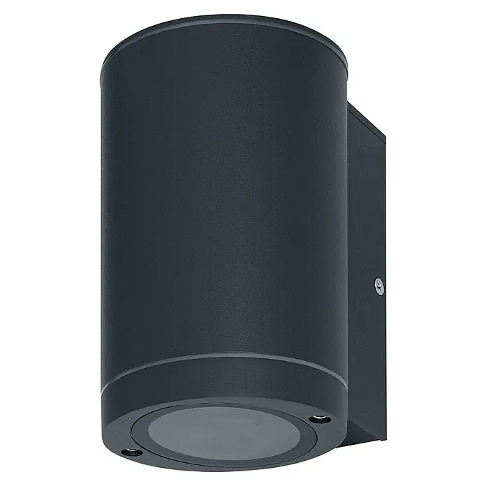 Osram Endura Classic Außenwandleuchte Beam - 35 W, 10,4 x 9,2 x 14,6 cm, Dunkelgrau, IP44 - Nahaufnahme einer schwarzen zylindrischen Außenwandleuchte, die modernes Design und Funktionalität vereint.