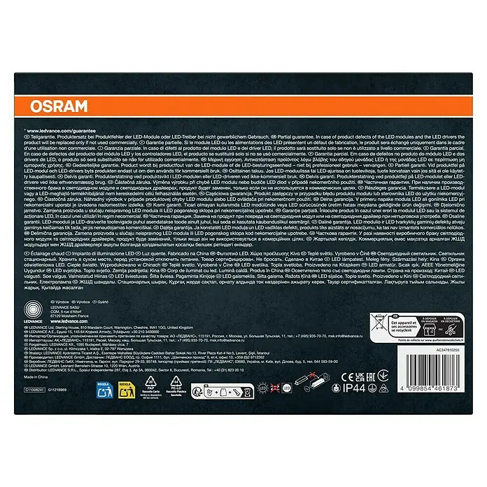 Osram LED-Außenwandleuchte Endura Style Shield - 6 x 24 x 14,2 cm, Dunkelgrau - LEDVANCE product packaging with guarantee information and recycling symbols.