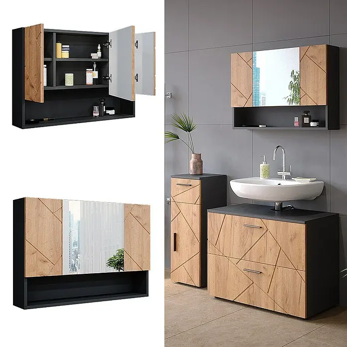 Vicco Spiegelschrank Irma Goldkraft Eiche/Anthrazit - Sonstiges, Goldkraft Eiche/Anthrazit