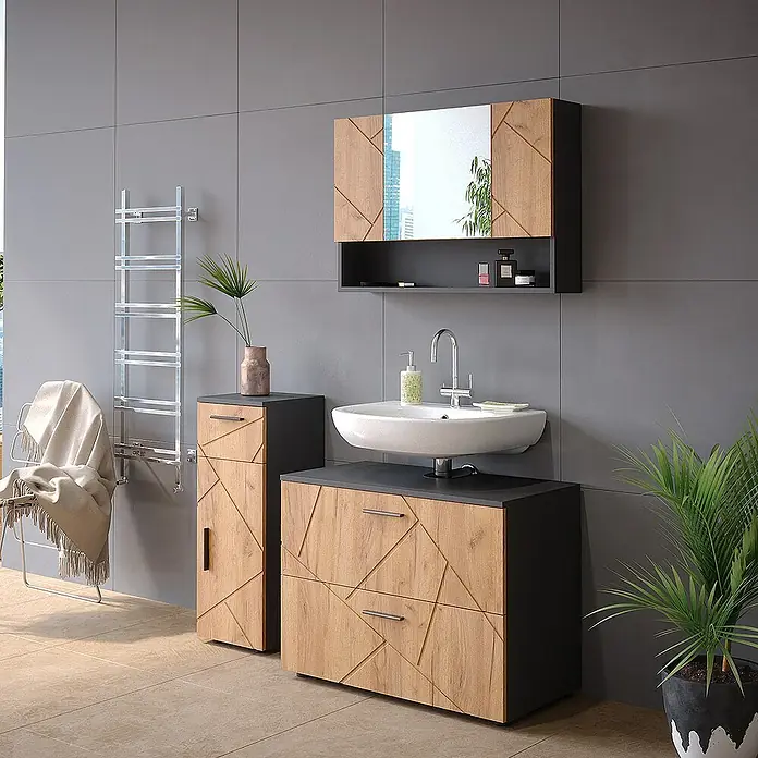 Vicco Spiegelschrank Irma Goldkraft Eiche/Anthrazit - Sonstiges, Goldkraft Eiche/Anthrazit