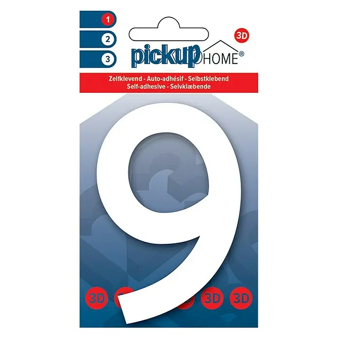 Pickup 3D Home Número - Altura: 10 cm, Plástico, Motivo: 9 - Número de casa 3D autoadhesivo 9 de Pickup Home. Ideal para puertas o buzones, fácil instalación y diseño elegante.