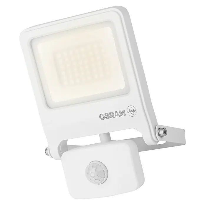 Osram LED-Strahler Endura Flood - 30 W, Weiß, Warmweiß, IP44 - Weiße OSRAM LED-Außenleuchte mit Bewegungsmelder, ideal für Hof, Garten oder Einfahrt, und energiesparender Beleuchtung.