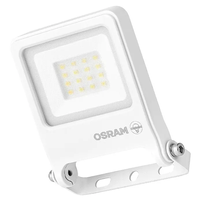 Osram LED-Strahler Endura Flood - 10 W, Weiß, Warmweiß, IP65 - Abbildung eines weißen Osram LED-Strahlers, der für Außenbereiche entwickelt wurde und eine helle und energieeffiziente Beleuchtung bietet.