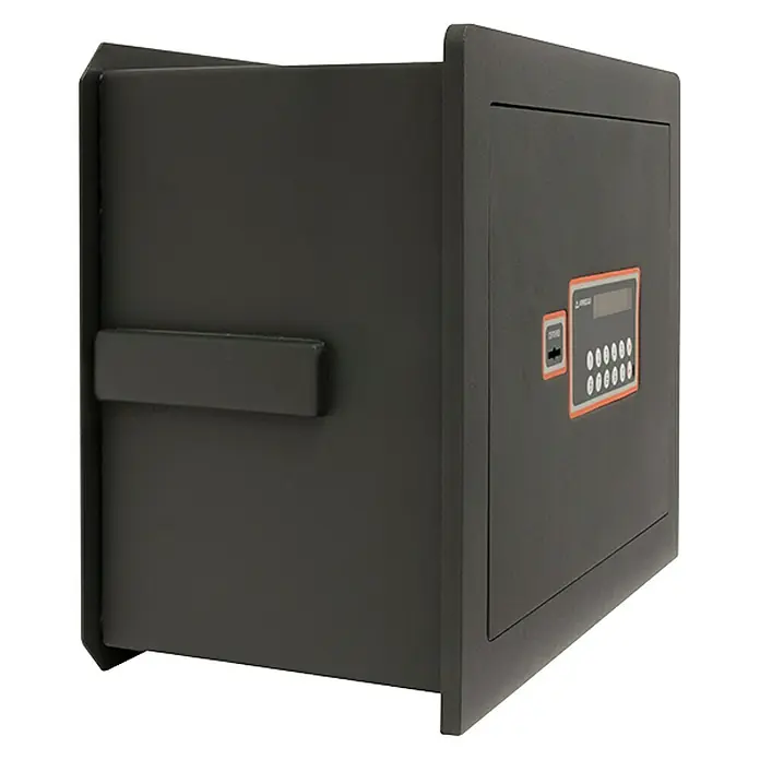Arregui Caja fuerte empotrable Plus C - L x An x Al: 42 x 30 x 32 cm, Tipo de bloqueo: Cerradura de combinación electrónica - Caja fuerte gris LANGA con cerradura electrónica y cajón para el almacenamiento seguro de objetos de valor.
