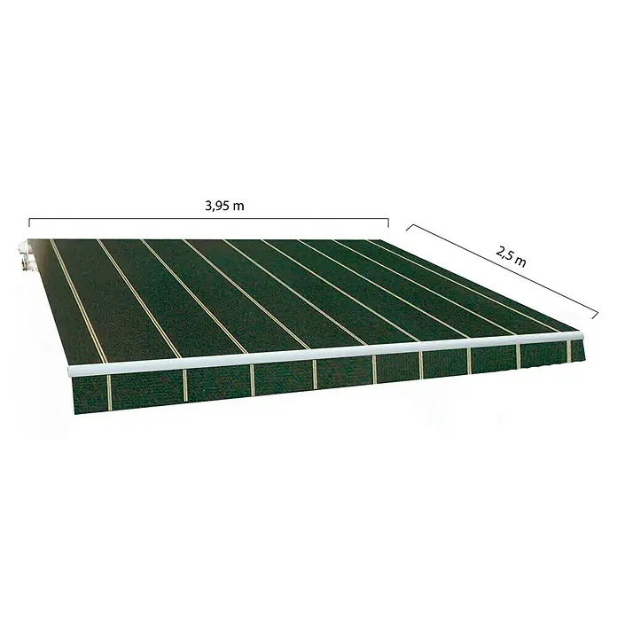 SmartSun Toldo de brazos extensibles Original Kit Acrílico - Gris oscuro, Ancho: 4 m, Caída: 2,5 m - Toldo verde a rayas de 3,95 m x 2,5 m, perfecto para dar sombra en terrazas y balcones.