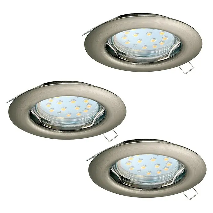 Eglo LED-Einbauleuchten-Set - 9 W, Nickel matt, 3 Stk., Warmweiß, IP20 - Drei LED-Einbaustrahler mit gebürsteter Metallfassung, ideal für moderne Innenräume und energieeffiziente Beleuchtung.\n
