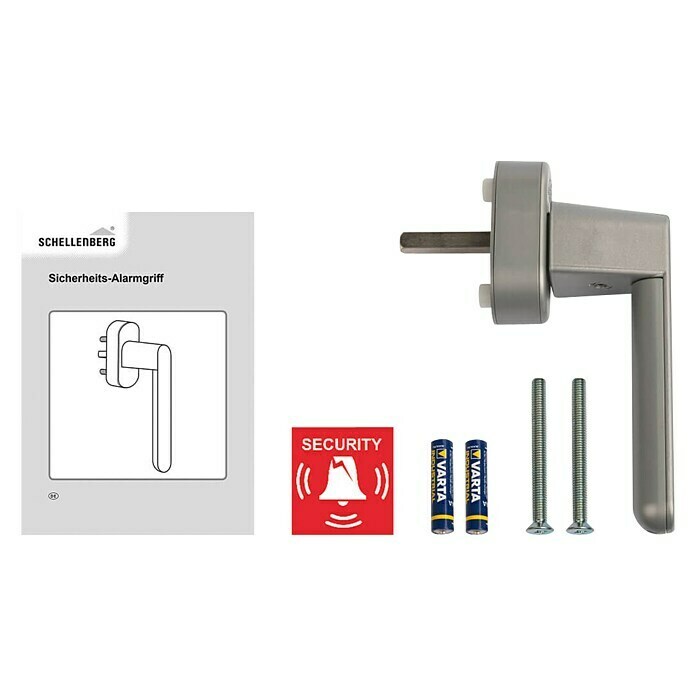Schellenberg Alarm-Fenstergriff (Vierkantstift: 32 mm, Silber, DIN Anschlag: Links/Rechts)