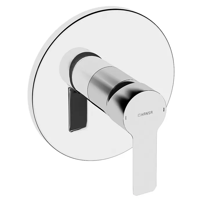 Hansa Ligna UP-Brausearmatur - Chrom, Glänzend, Rund - Nahaufnahme einer verchromten Hansa Armatur mit Hebel für das Badezimmer.