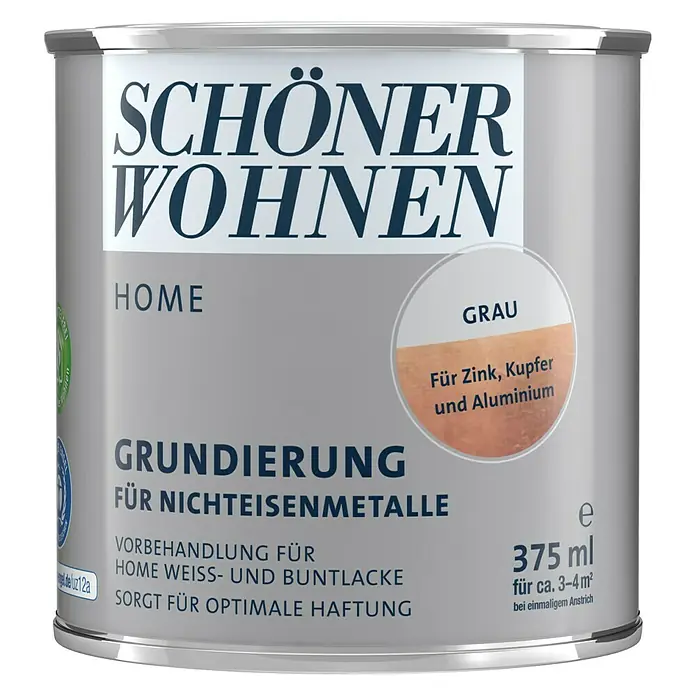 SCHÖNER WOHNEN-Farbe Home Grundierung Nichteisen - Grau, 375 ml - Dose Schön Wohnen Home Grundierung für Nichteisenmetalle in Grau, 375ml für Zink, Kupfer und Aluminium.