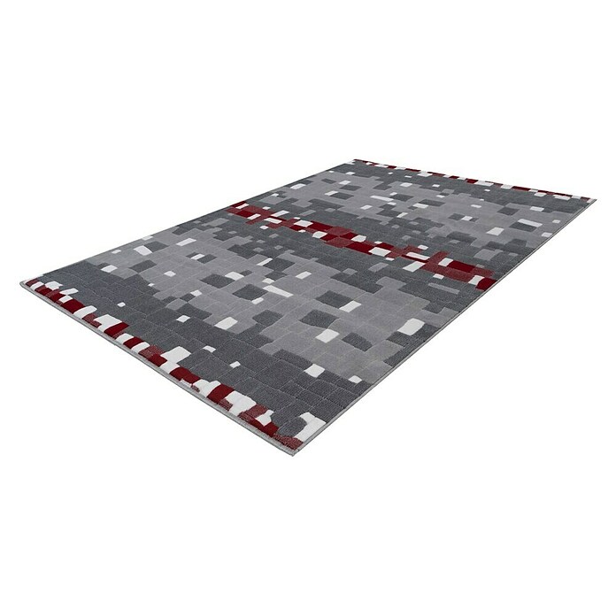 Kayoom Kurzflorteppich Vancouver 210 (Grau/Rot, 290 x 200 cm)