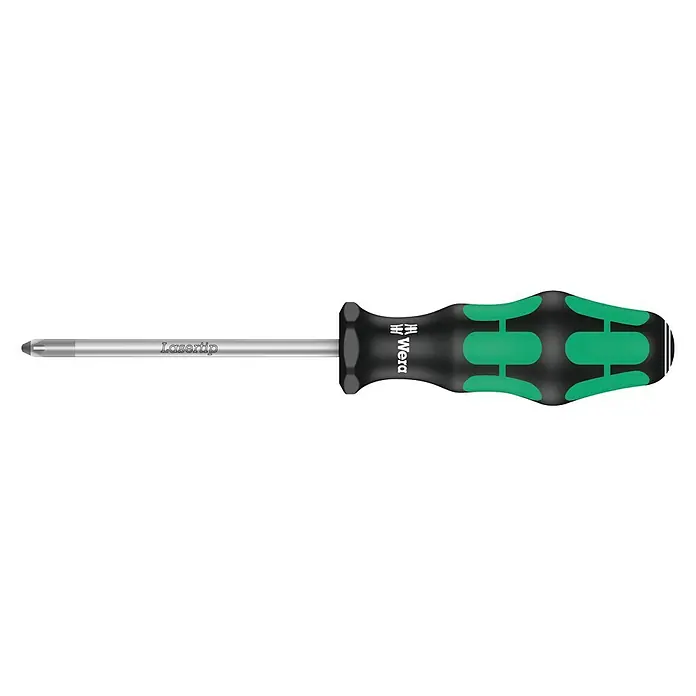 Wera Kraftform Plus Schraubendreher 355 - PZ 2, 100 mm - Wera Kreuzschlitzschraubendreher mit grün-schwarzem Griff und Lasertip für besseren Halt. Das Werkzeug für präzises Schrauben.