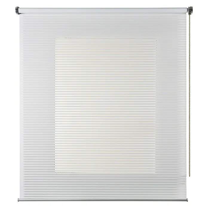 Estor enrollable Roll-up Scene - An x Al: 120 x 180 cm, Blanco, Formas y patrones - Una elegante cubierta de ventana enrollable doble blanca con rayas horizontales, diseñada para un aspecto moderno y una filtración suave de la luz.