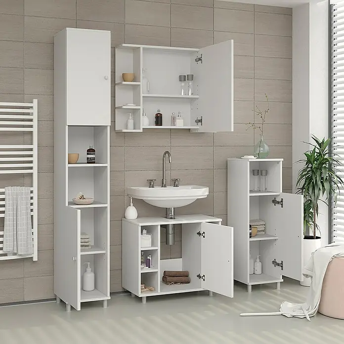 Vicco Spiegelschrank Fynn Weiß - B x H: 79,6 x 64 cm, Sonstiges, Weiß
