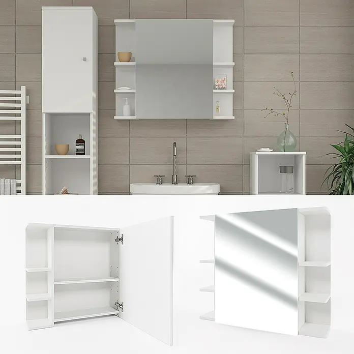 Vicco Spiegelschrank Fynn Weiß - B x H: 79,6 x 64 cm, Sonstiges, Weiß