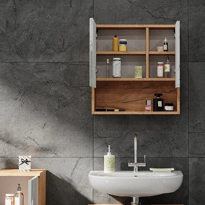 Vicco Spiegelschrank Irma Weiß Hochglanz/Goldkraft Eiche - B x H: 54 x 55 cm, Sonstiges, Weiß Hochglanz/Goldkraft Eiche