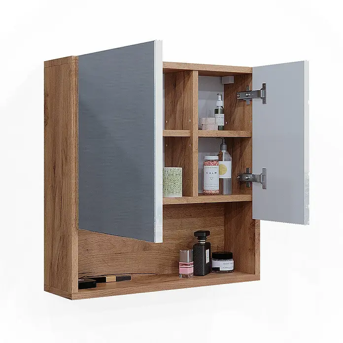 Vicco Spiegelschrank Irma Weiß Hochglanz/Goldkraft Eiche - B x H: 54 x 55 cm, Sonstiges, Weiß Hochglanz/Goldkraft Eiche