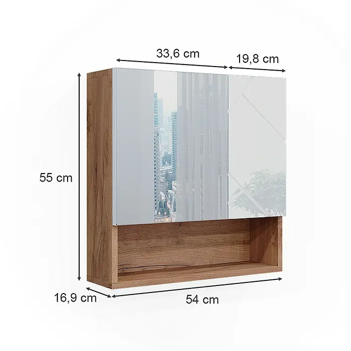 Vicco Spiegelschrank Irma Weiß Hochglanz/Goldkraft Eiche - B x H: 54 x 55 cm, Sonstiges, Weiß Hochglanz/Goldkraft Eiche