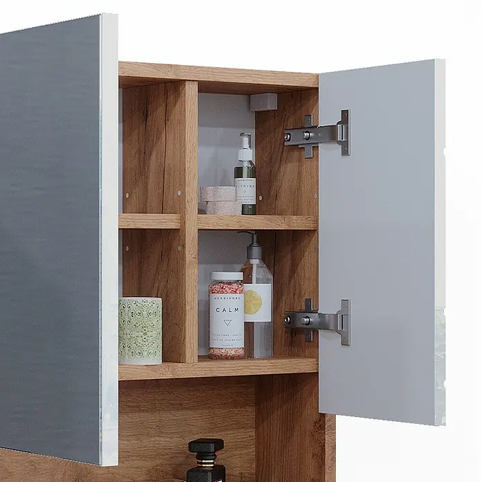 Vicco Spiegelschrank Irma Weiß Hochglanz/Goldkraft Eiche - B x H: 54 x 55 cm, Sonstiges, Weiß Hochglanz/Goldkraft Eiche