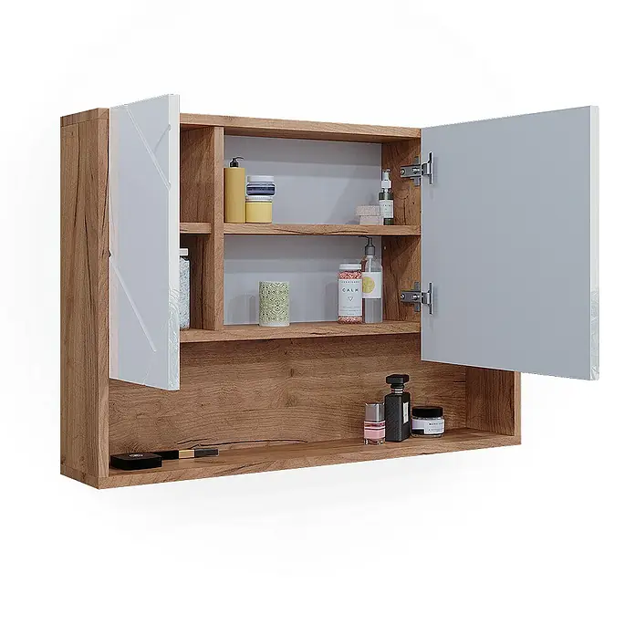Vicco Spiegelschrank Irma Weiß Hochglanz/Goldkraft Eiche - Sonstiges, Weiß Hochglanz/Goldkraft Eiche