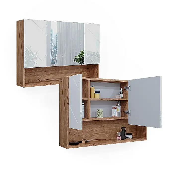Vicco Spiegelschrank Irma Weiß Hochglanz/Goldkraft Eiche - Sonstiges, Weiß Hochglanz/Goldkraft Eiche