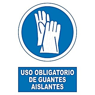 Cartel (Azul/Blanco, Uso obligatorio de guantes de seguridad, 23 x 34 cm)